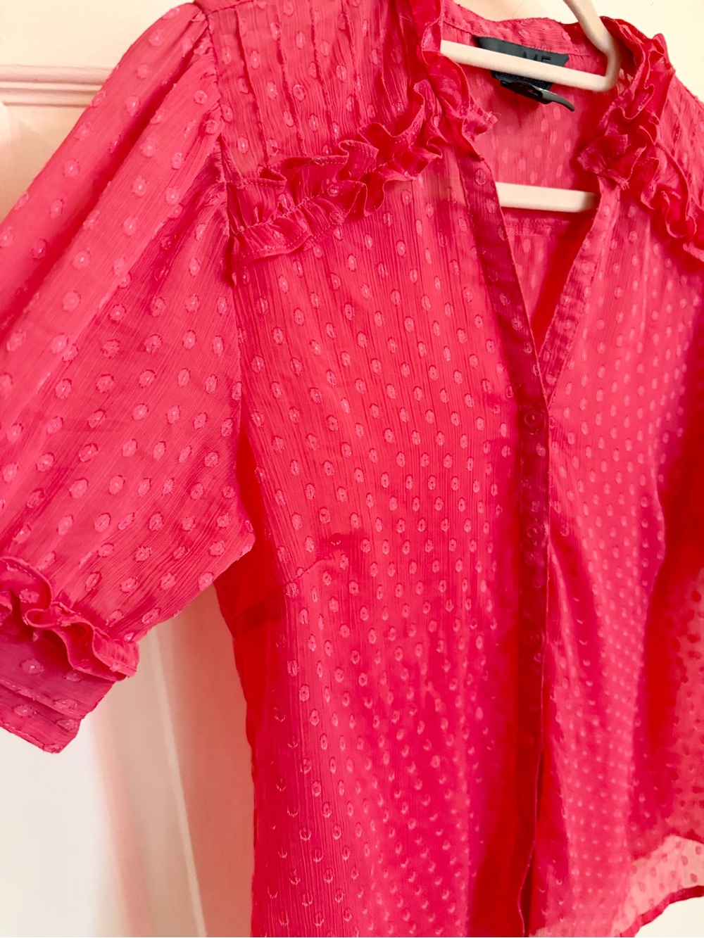 Red semi sheer George button up - Picture 2 of 4